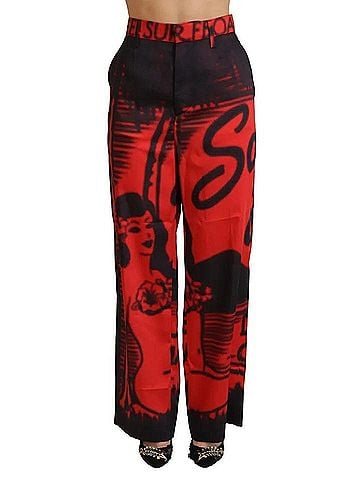 Dsquared2 Red Printed High Waist Straight Women's Pants (view 1)