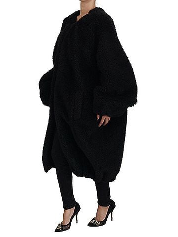 Dolce & Gabbana Basic Black Cashmere Blend Faux Fur Coat Women's Jacket (view 2)