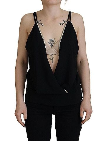 Dsquared2 Black Embellished Deep V-neck Sleeveless Tank Women's Top (view 1)
