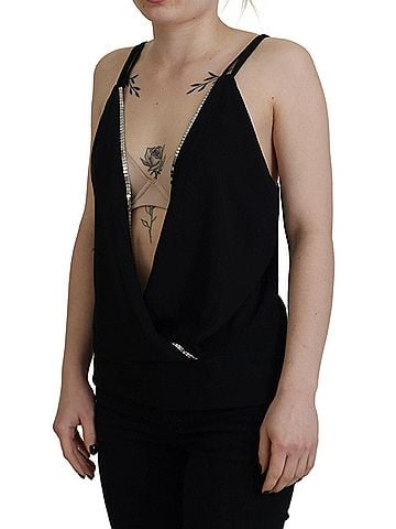 Dsquared2 Black Embellished Deep V-neck Sleeveless Tank Women's Top (view 2)
