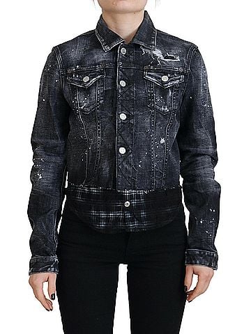 Dsquared2 Gray Washed Cotton Distressed Denim Women's Jacket (view 1)