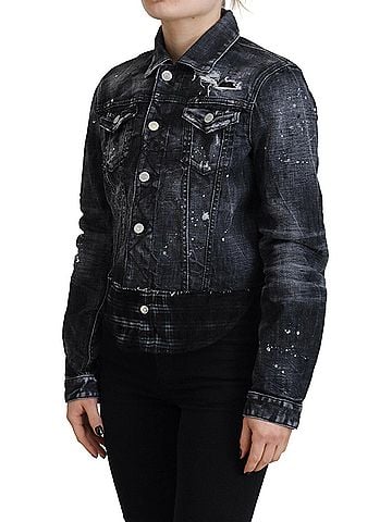 Dsquared2 Gray Washed Cotton Distressed Denim Women's Jacket (view 2)