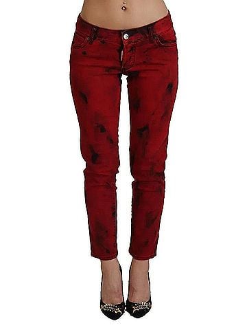 Dsquared2 Red Low Waist Cotton Stretch Skinny Women's Pants (view 1)