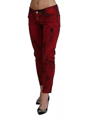 Dsquared2 Red Low Waist Cotton Stretch Skinny Women's Pants (view 2)