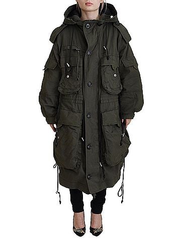 Dsquared2 Green Hooded Full Zip Long Parka Coat Women's Jacket (view 1)