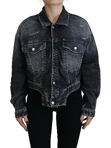 Dsquared2 Gray Washed Cotton Cropped Denim Women's Jacket (view 1)