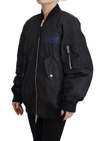 Dsquared2 Black Logo Print Full Zip Women Bomber Women's Jacket (view 2)