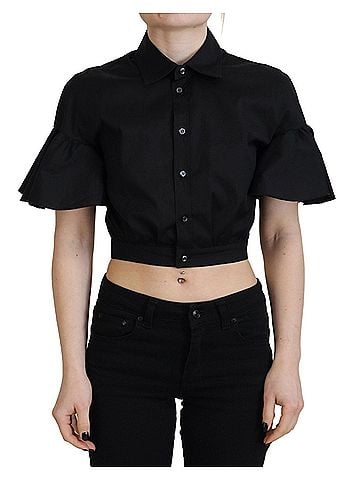 Dsquared2 Black Collared Button Down Short Sleeve Cropped Women's Top (view 1)