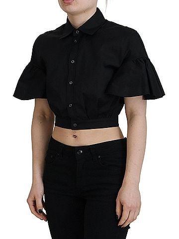 Dsquared2 Black Collared Button Down Short Sleeve Cropped Women's Top (view 2)