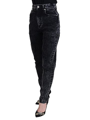 Dolce & Gabbana Basic Black Washed Cotton High Waist Denim Women's Jeans (view 2)