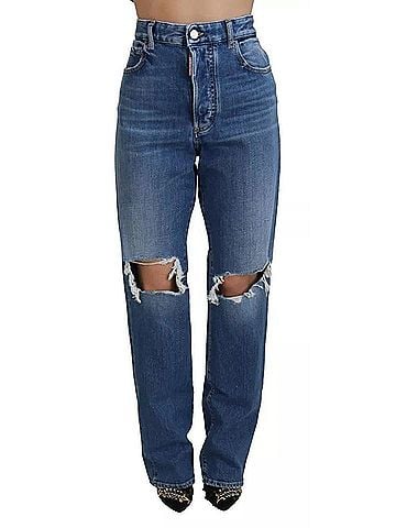 Dsquared2 Blue Distressed High Waist Straight Denim Women's Jeans (view 1)
