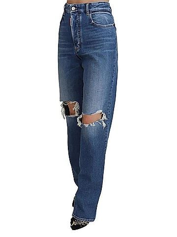 Dsquared2 Blue Distressed High Waist Straight Denim Women's Jeans (view 2)