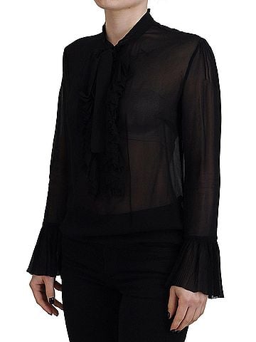 Dsquared2 Black Viscose Long Sleeves See Through Blouse Women's Top (view 2)
