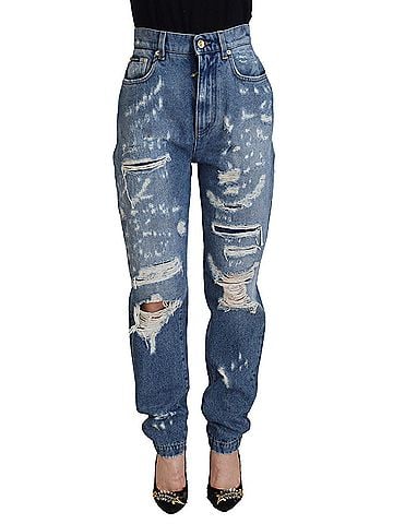 Dolce & Gabbana Basic Blue Washed Cotton Tattered Denim Women's Jeans (view 1)