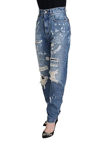 Dolce & Gabbana Basic Blue Washed Cotton Tattered Denim Women's Jeans (view 2)