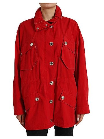 Dolce & Gabbana Basic Red Polyester Hooded Button Rain Coat Women's Jacket (view 1)