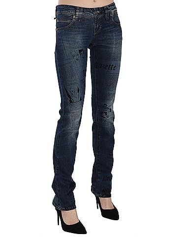 John Galliano Blue Newspaper Print Low Waist Skinny Denim Women's Pants (view 2)