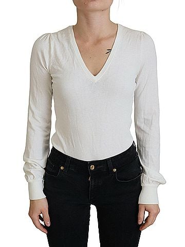Patrizia Pepe Ivory V-Neck Long Sleeves Women Blouse Women's Top (view 1)