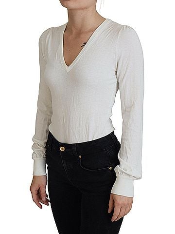 Patrizia Pepe Ivory V-Neck Long Sleeves Women Blouse Women's Top (view 2)