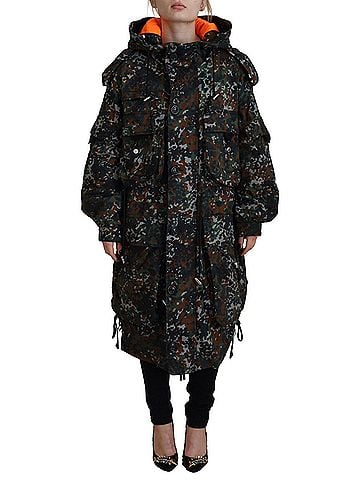 Dsquared2 Green Hooded Goth Camouflage Print Parka Coat Women's Jacket (view 1)