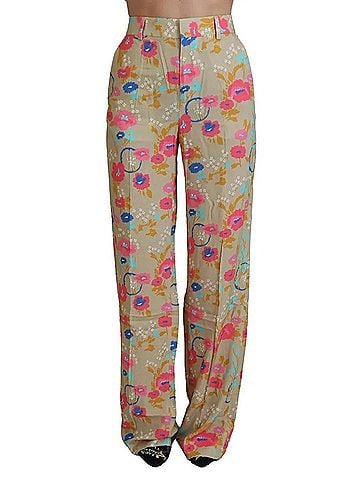 Dsquared2 Beige Floral High Waist Straight Women's Pants (view 1)