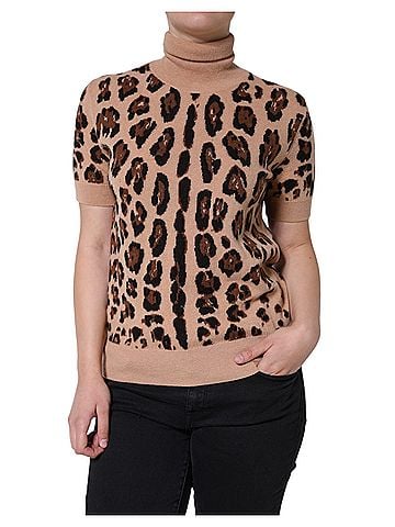 Dolce & Gabbana Basic Beige Leopard Print Wool Turtleneck Women's Top (view 1)