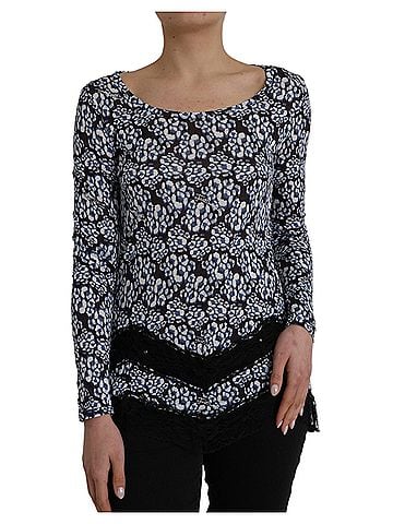 Roberto Cavalli Blue Floral Lace Long Sleeves Top Underwear Women's Blouse (view 1)