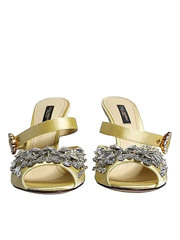 Dolce & Gabbana Basic Yellow Satin Crystal-Embellished Heeled Mule Sandals (view 2)