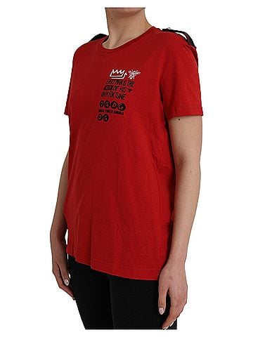 Dolce & Gabbana Basic Red Cotton Graphic Print Crew Neck Women's T-shirt (view 2)