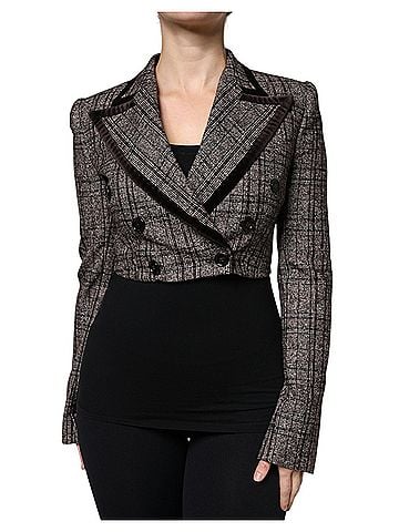 Dolce & Gabbana Basic Brown Plaid Long Sleeve Cropped Coat Women's Jacket (view 1)