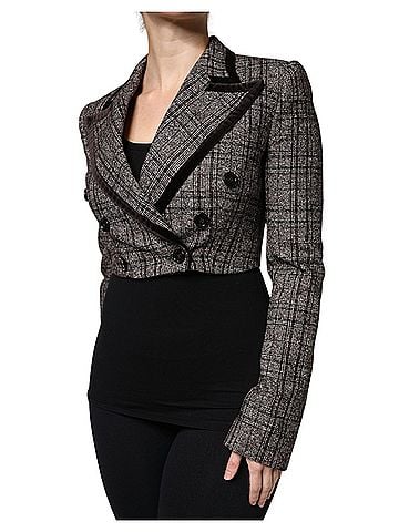 Dolce & Gabbana Basic Brown Plaid Long Sleeve Cropped Coat Women's Jacket (view 2)