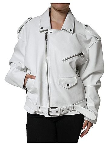 Dolce & Gabbana Basic White Lambskin Leather Biker Coat Women's Jacket (view 1)