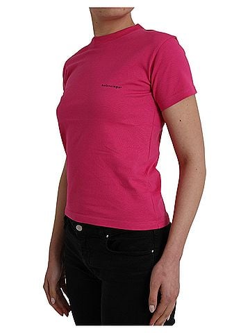 Balenciaga Pink Cotton Crew Neck Short Sleeves Tee Women's T-shirt (view 2)