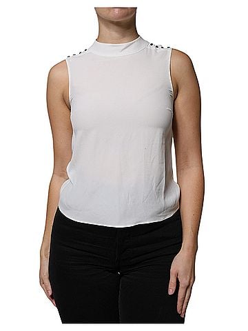 Patrizia Pepe White Mock Neckline Sleeveless Tank Blouse Women's Top (view 1)