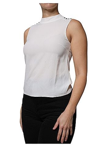 Patrizia Pepe White Mock Neckline Sleeveless Tank Blouse Women's Top (view 2)