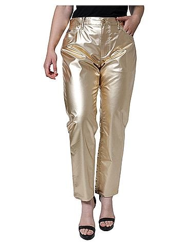 Dolce & Gabbana Basic Metallic Gold Polyester Tapered Women's Pants (view 1)