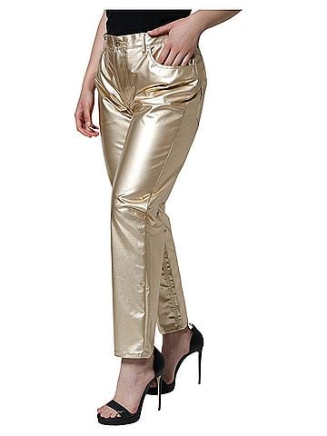 Dolce & Gabbana Basic Metallic Gold Polyester Tapered Women's Pants (view 2)