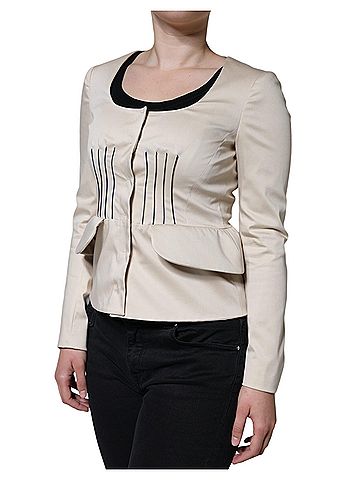 Valentino Beige Cotton Long Sleeves Round Neck Blazer Women's Jacket (view 2)
