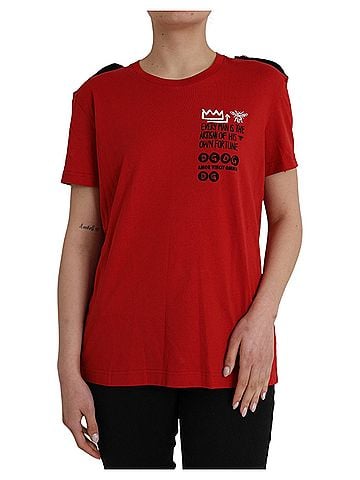 Dolce & Gabbana Basic Red Cotton Graphic Print Crew Neck Women's T-shirt (view 1)