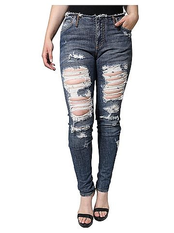Dolce & Gabbana Basic Blue Cotton Stretch Tattered Skinny Women's Jeans (view 1)