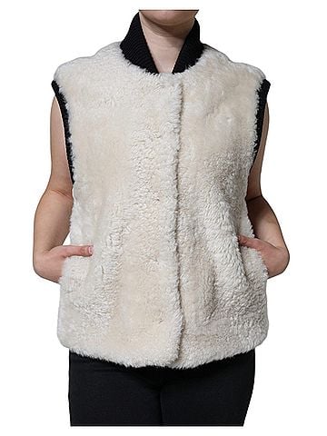 Burberry White WARRENFORD Shearling Leather Vest Coat Women's Jacket (view 1)