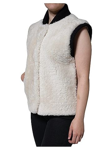 Burberry White WARRENFORD Shearling Leather Vest Coat Women's Jacket (view 2)