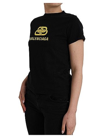 Balenciaga Black Cotton Logo Print Crew Neck Short Sleeves Women's T-shirt (view 2)