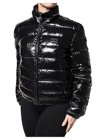 Dolce & Gabbana Basic Black Logo Plaque Full Zip Puffer Women's Jacket (view 2)