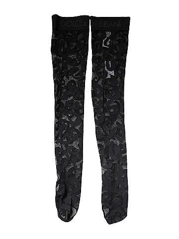 Dolce & Gabbana Basic Black Floral Lace Cotton Stretch Stockings Women's Socks (view 1)