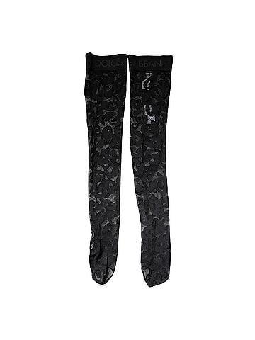 Dolce & Gabbana Basic Black Floral Lace Cotton Stretch Stockings Women's Socks (view 2)
