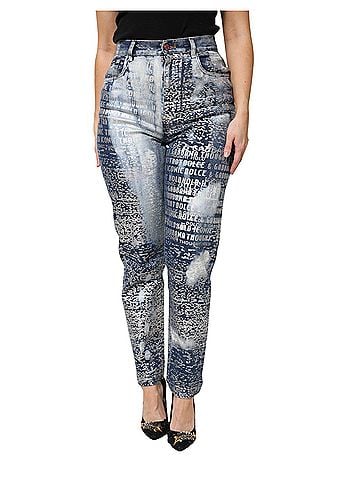 Dolce & Gabbana Basic Blue Washed Print High Waist Denim Women's Jeans (view 1)