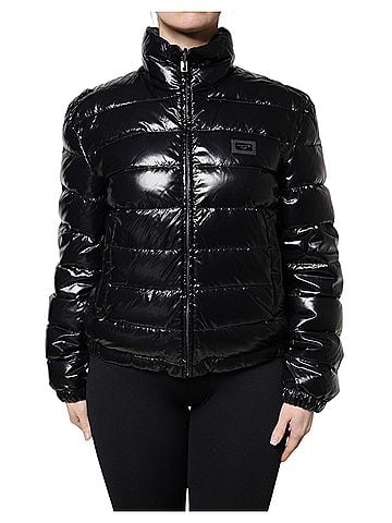 Dolce & Gabbana Basic Black Logo Plaque Full Zip Puffer Women's Jacket (view 1)