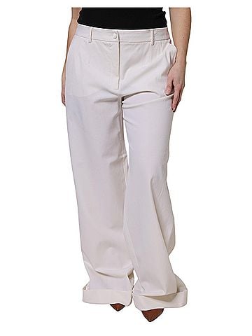 Dolce & Gabbana Basic White Wool Mid Waist Wide Leg Women's Pants (view 1)