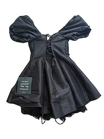 Lulus Enchanting Presence Black Taffeta Lace Puff Sleeve Mini Dress Cocktail Dress (view 2)